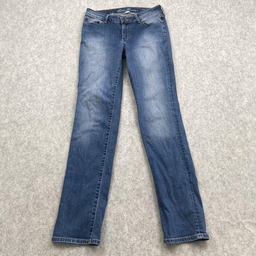 Eddie Bauer Slightly Curvy Straight Jeans Womens 4 (28x30) Blue Stretch Denim
